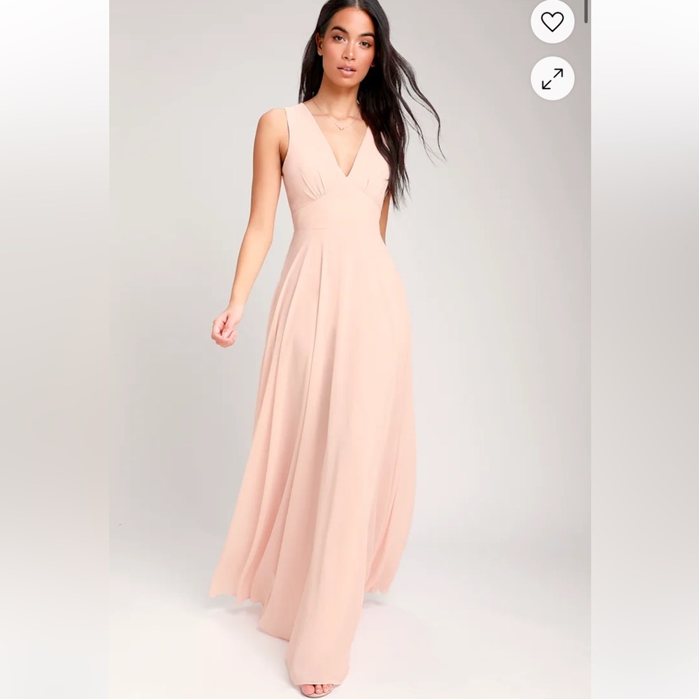 Lulu's Pink Ruched Plunge Bridesmaid Dress
